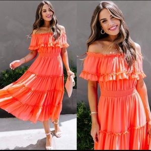 Idem Ditto Off the Shoulder Ruffle Midi Dress